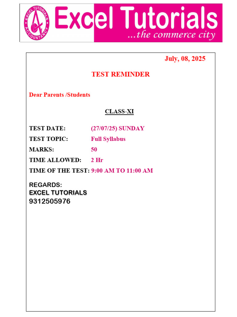 Test Reminder XI 2 | PDF