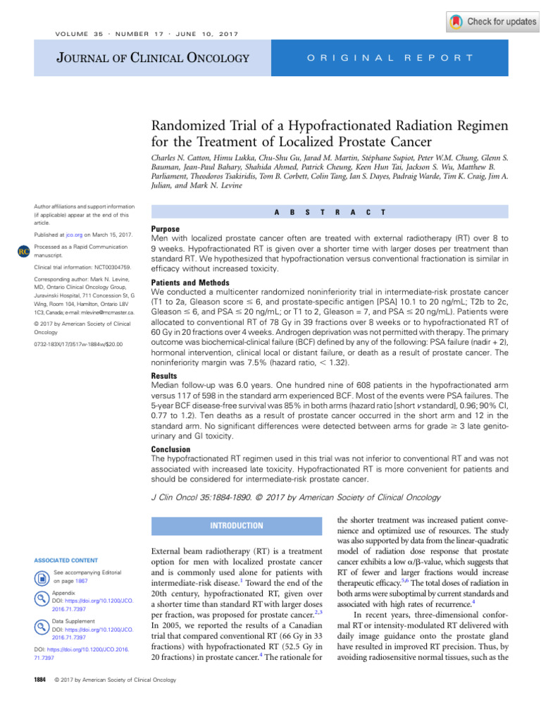 Toxicity in Hypofractionated Prostate RT | PDF | Prostate Cancer ...