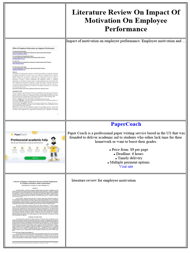 Literature Review On Impact of Motivation On Employee Performance | PDF ...