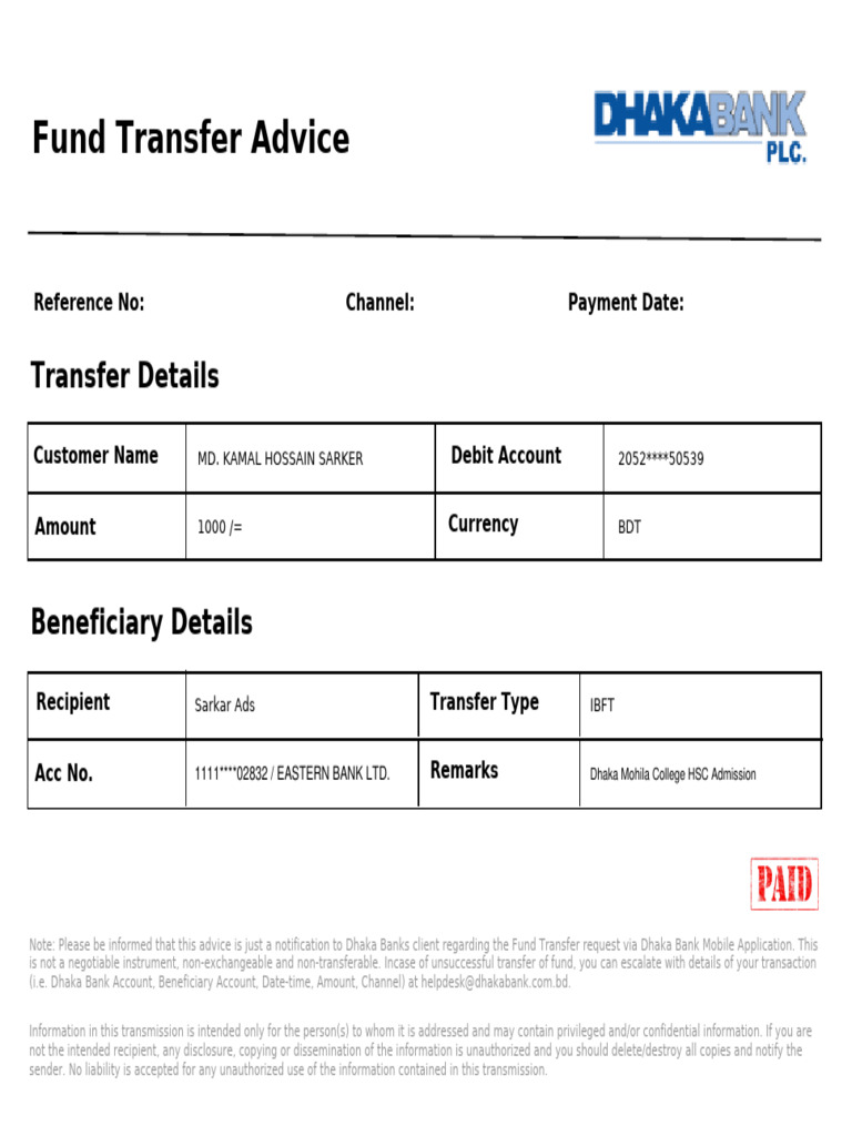 Unsuccessful Fund Transfer Notification | PDF