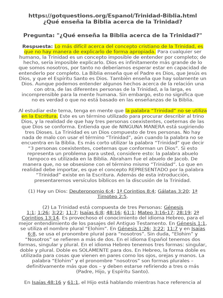 La Trinidad en la Biblia: Conceptos Clave | PDF | Trinidad | espíritu Santo