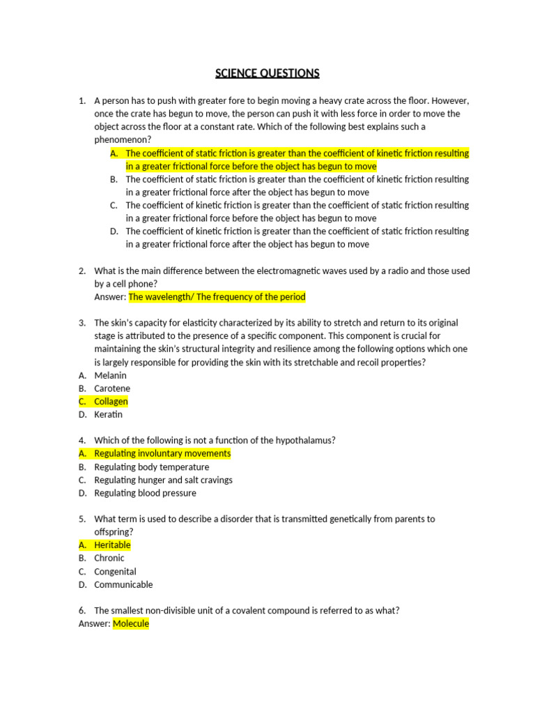 Science Questions and Answers Guide | PDF | Acid | Solar System