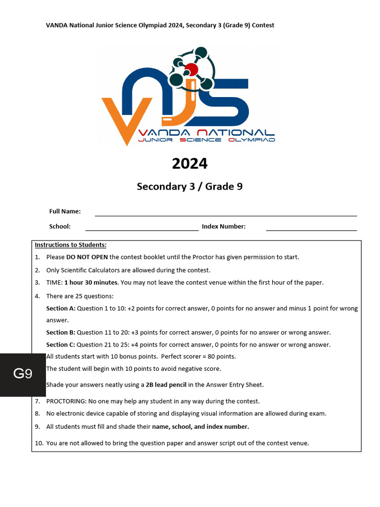 VANDA Science Olympiad 2024 Guidelines | PDF | Lipid Bilayer | Phospholipid
