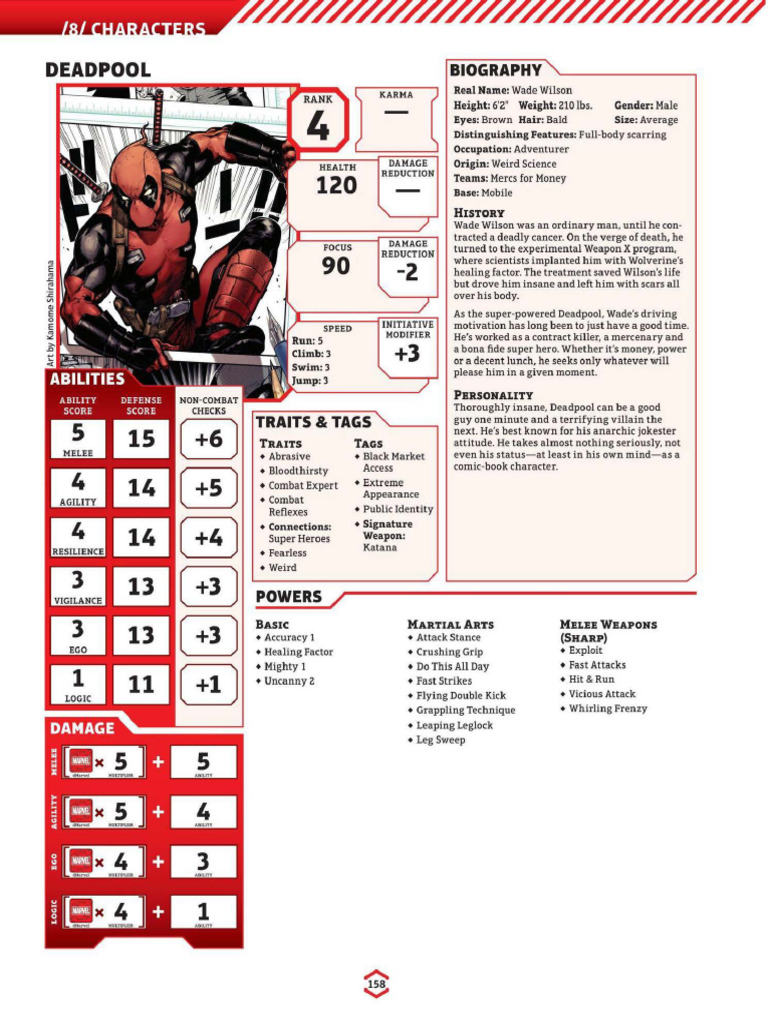 Deadpool Character Profile and Stats | PDF