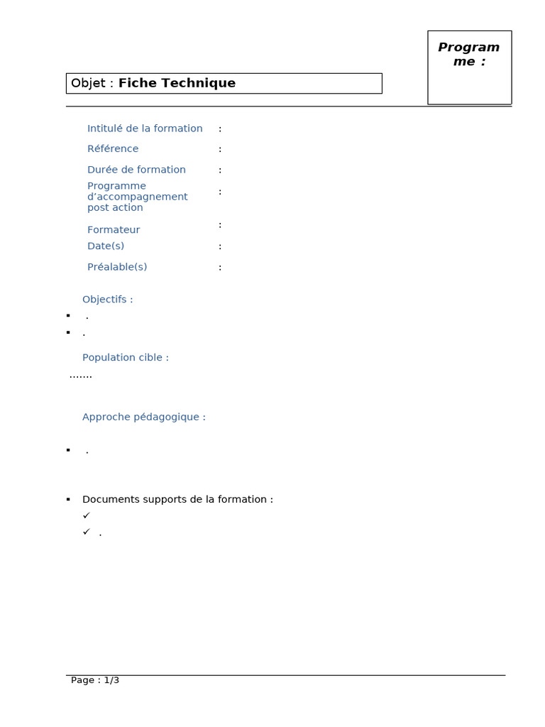 Fiche Technique de Formation | PDF