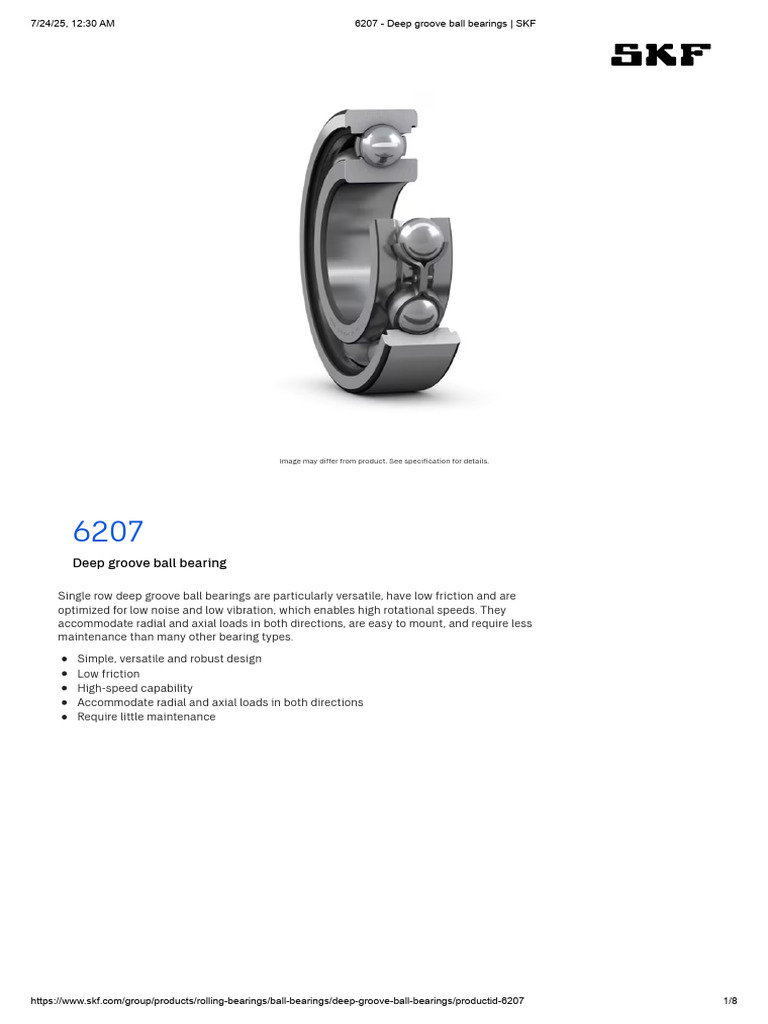 6207 - Deep Groove Ball Bearings - SKF | PDF | Bearing (Mechanical ...