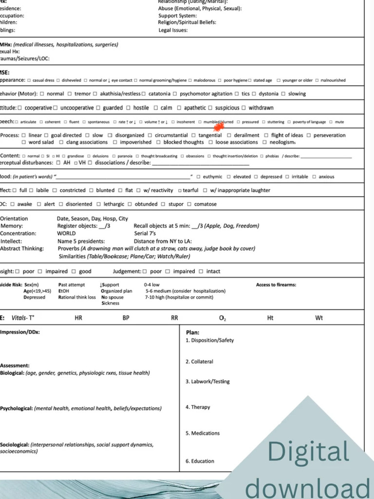Psychiatry H&P Clinical Template For Medical Students and - Etsy | PDF