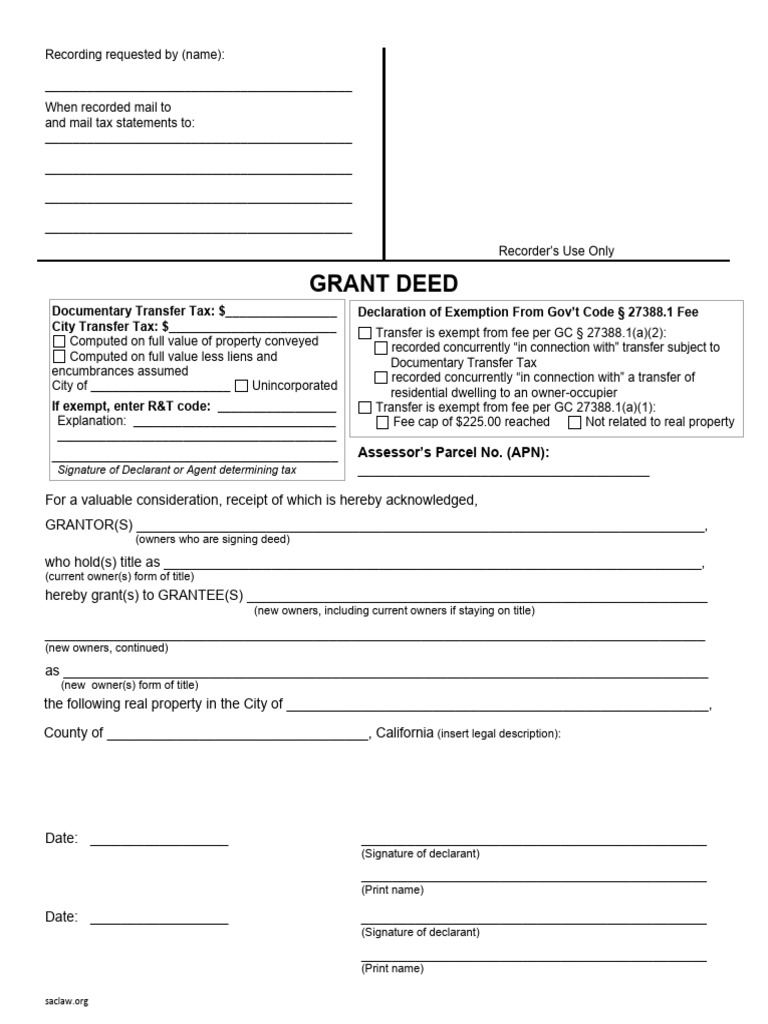 Los Angeles County Grant Deed Template | PDF | Deed | Environmental Law