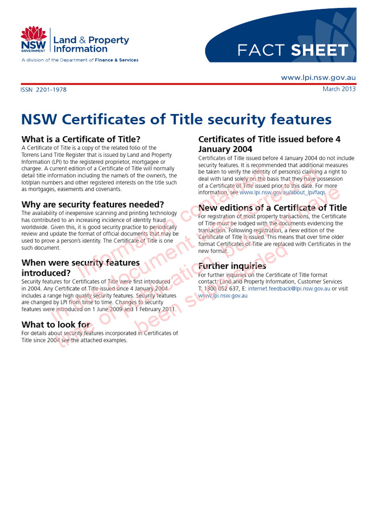 NSW Certificates of Title Security Features | PDF | Authentication ...