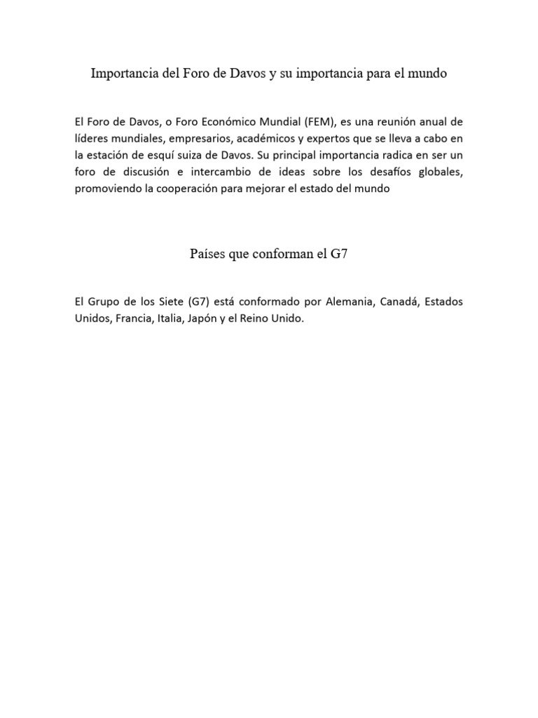 Importancia Del Foro de Davos y Su Importancia para El Mundo | PDF