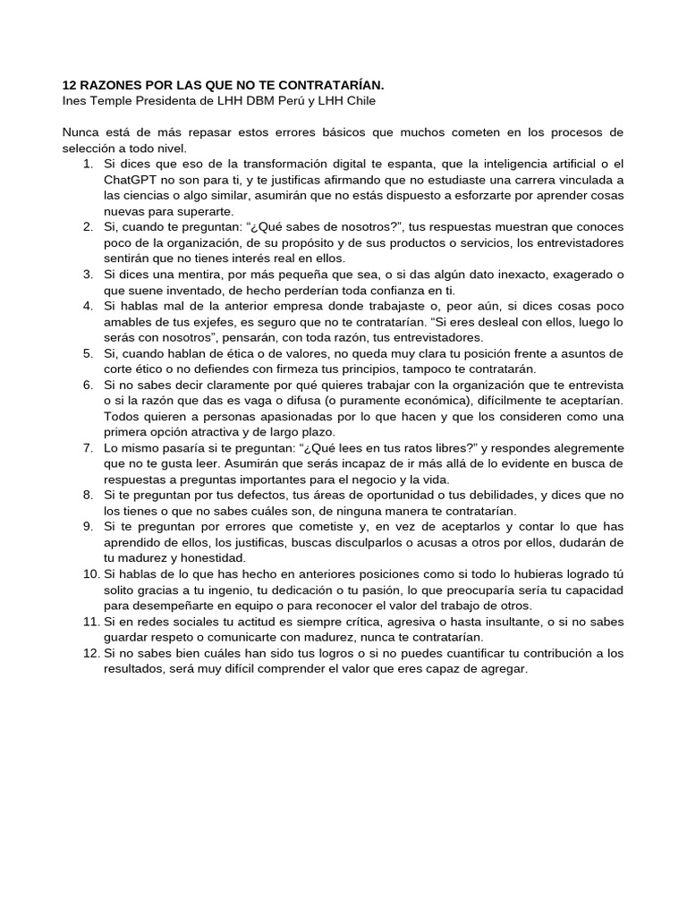 12 Razones Por Las Que No Te Contratarían | PDF