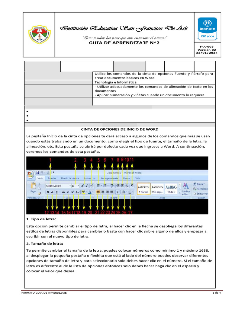 Guia 2 - Informatica 8 V2 | PDF | Botón (Computación) | Microsoft Word