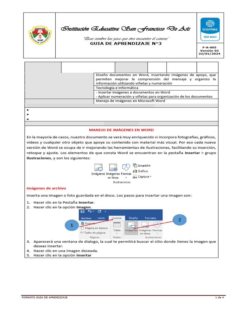 Guía de Aprendizaje: Imágenes en Word | PDF | Microsoft Word | Imagen