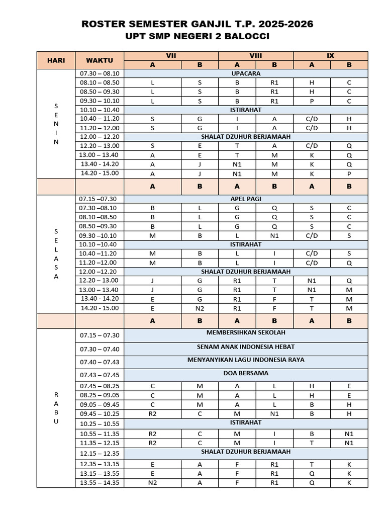 ROSTER 2024-2025 Sem 1 - Real - 6 Kls | PDF