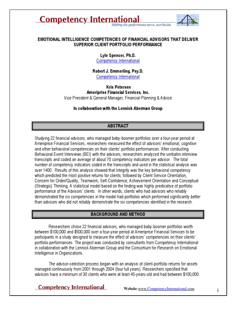 Ameriprise Financial Advisor Study  Competence (Human 