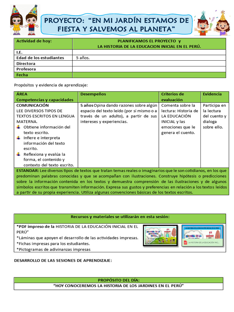 Sesiones de Aprendizaje | PDF | Educación de la primera infancia ...