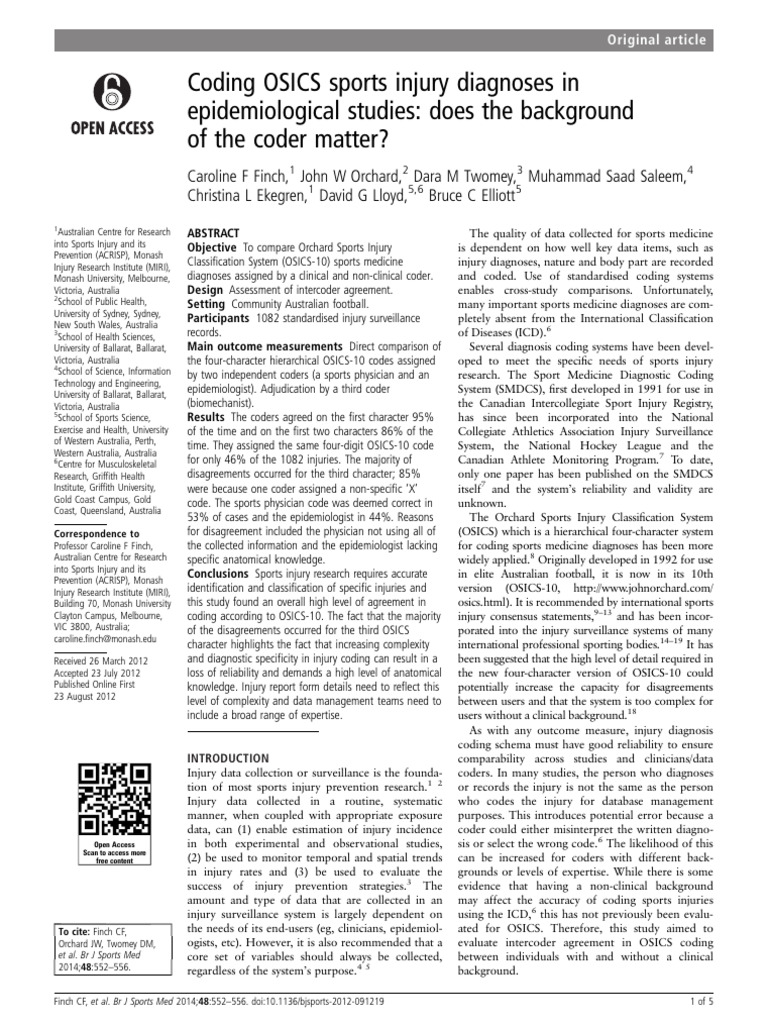 OSICS Coding Accuracy in Sports Injury | PDF | Medical Diagnosis ...