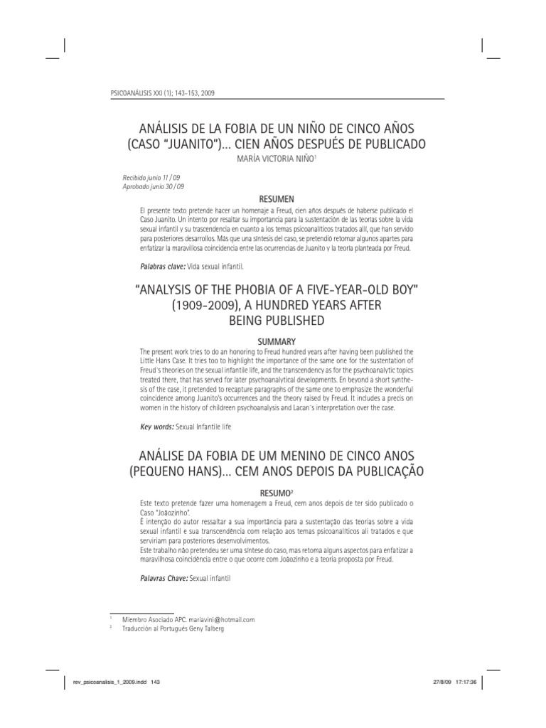 Análisis del Caso Juanito de Freud | PDF | Psicoanálisis | Jacques Lacan