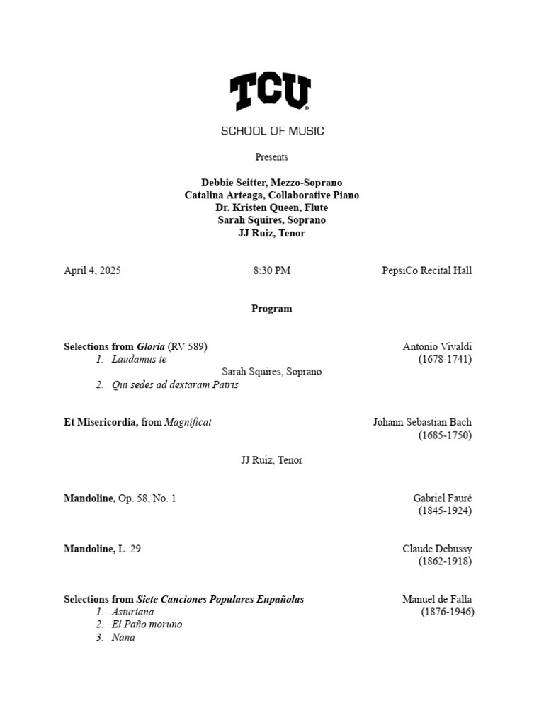 Voice Recital Program: April 2025 | PDF