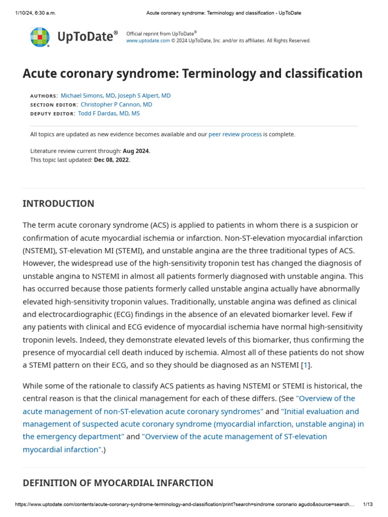 ACS Terminology and Classification | PDF | Myocardial Infarction ...