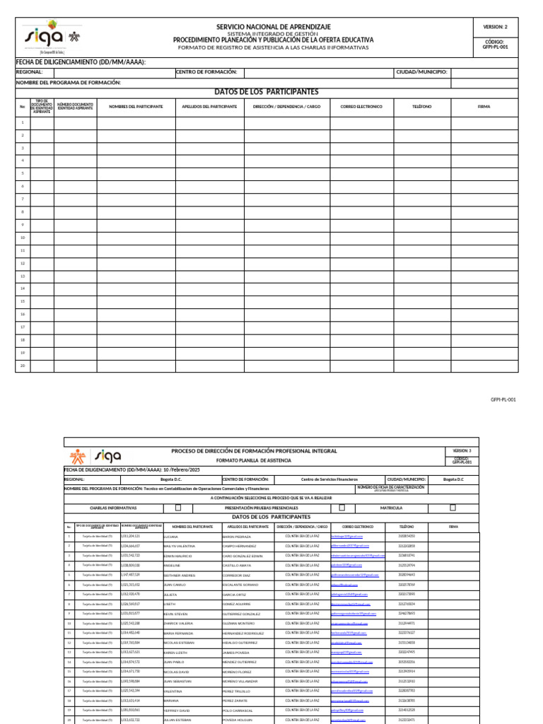 GFPI-PL-001 Registro de Asistencias Editado | PDF