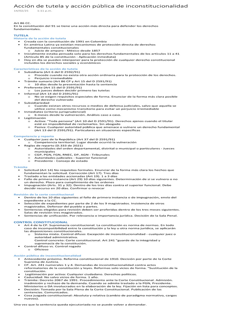 Acción de Tutela en Colombia: Guía Completa | PDF | Constitución | Juez