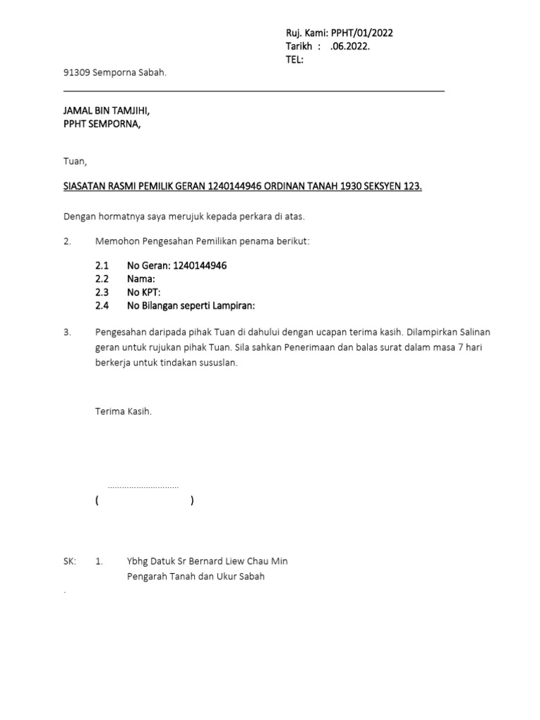 Surat Rasmi Siasatan Rasmi Format | PDF