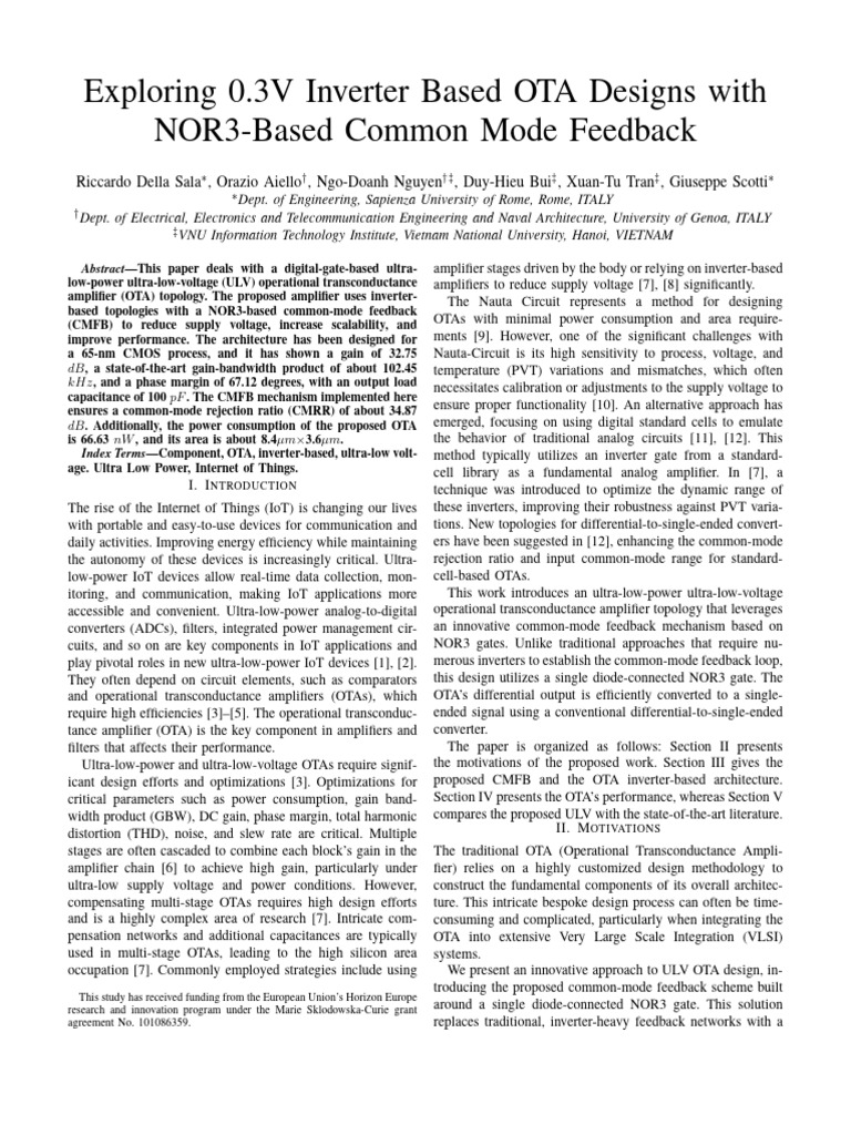 0.3V Inverter-Based OTA Design Insights | PDF | Amplifier | Power Inverter