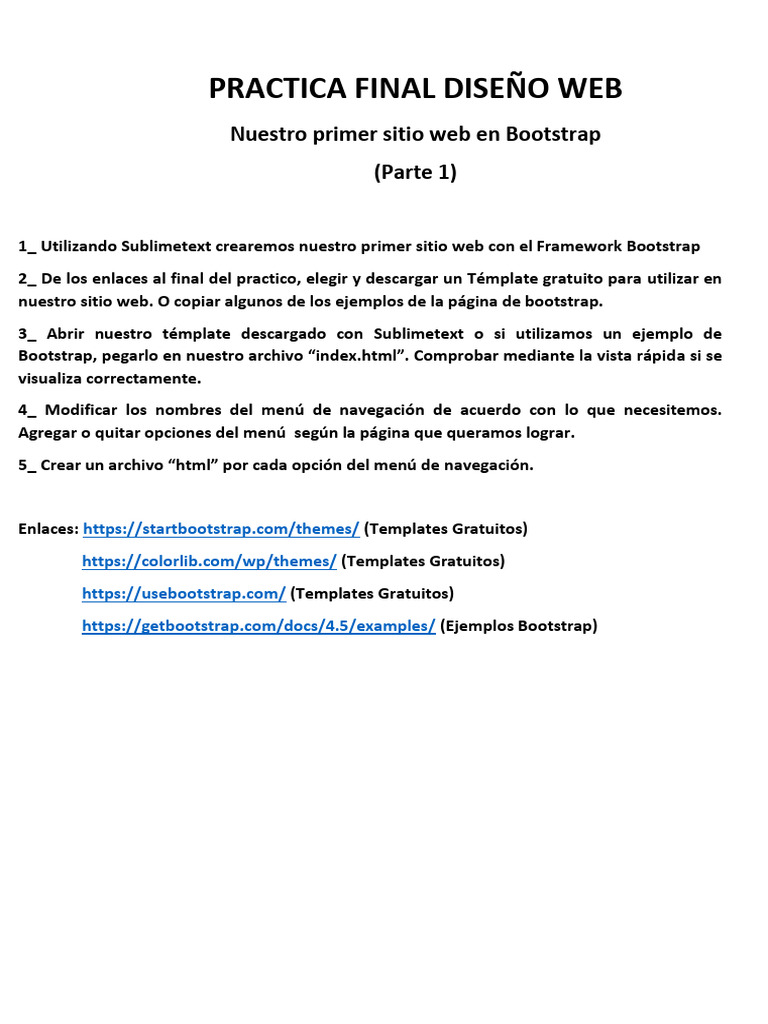 Practica Final Diseño Web Creando Nuestro Sitio Con Bootstrap Parte1 | PDF