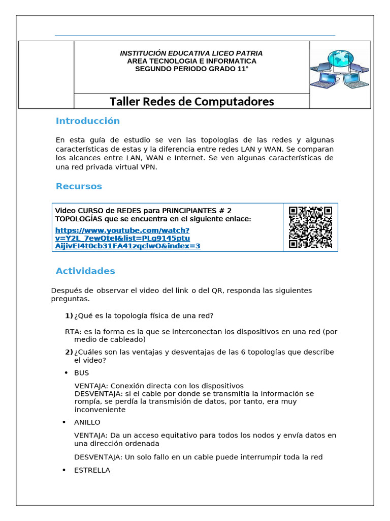 Taller 2 Redes 2P-11°3 (1) | PDF | Topología de la red | Red privada ...