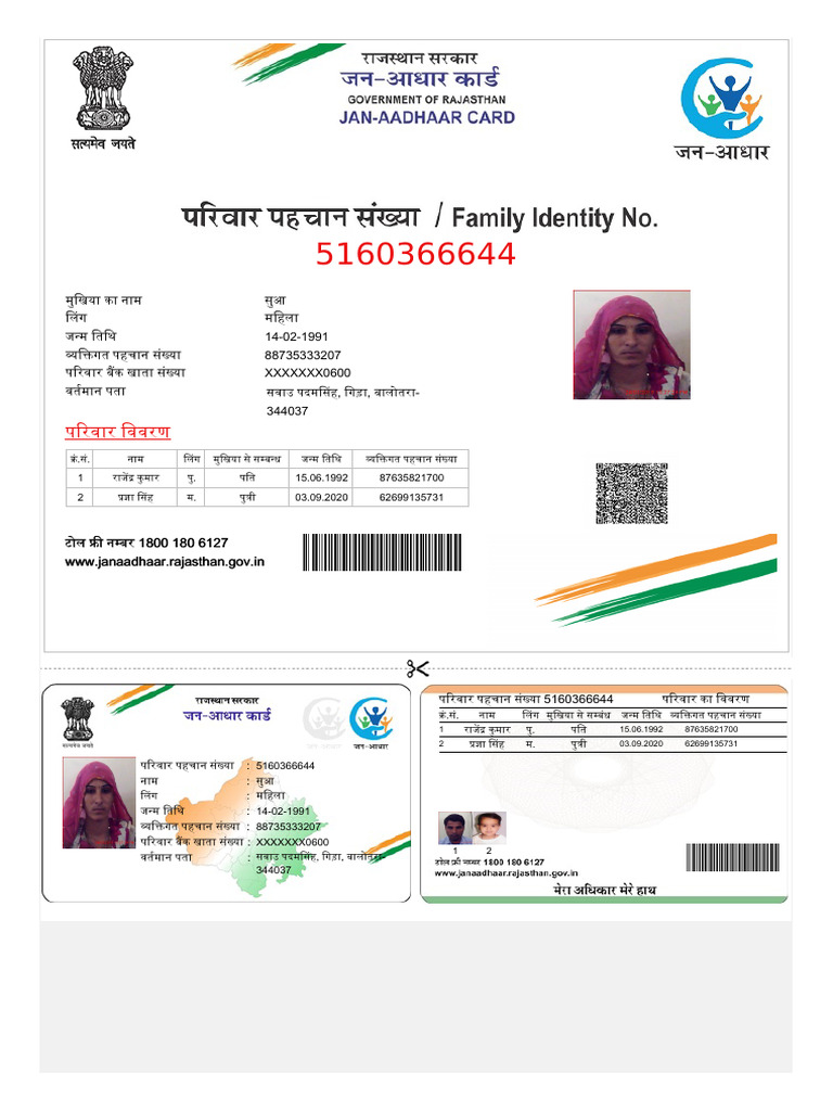 Jan Aadhaar E Card | PDF