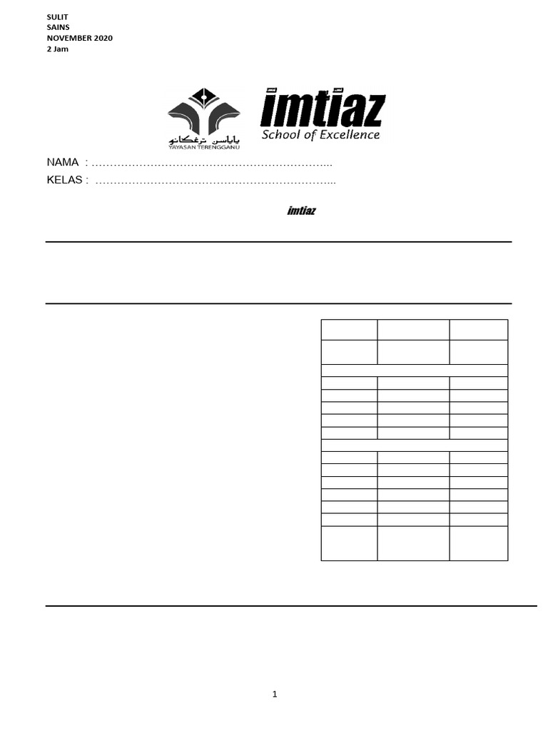 Final Exam SC Form 1 2020 | PDF
