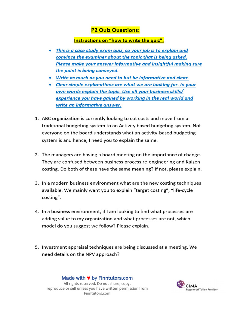 Case Study Quiz on Budgeting Techniques | PDF