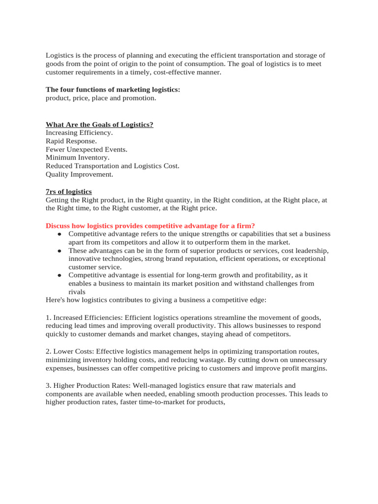 Logistics: Key Drivers and Competitive Advantages | PDF | Logistics ...