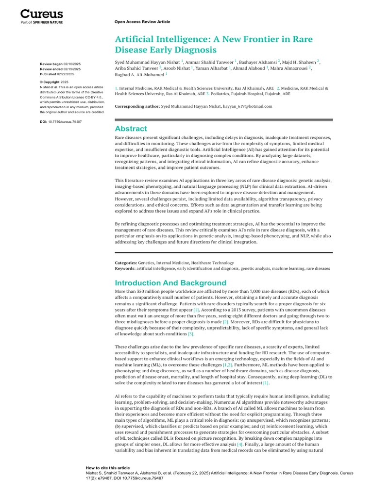 AI in Early Diagnosis of Rare Diseases | PDF | Machine Learning ...