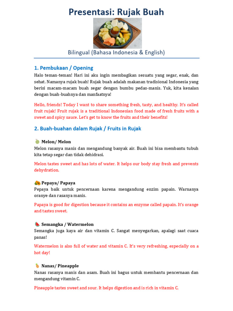 Rujak Buah: Resep dan Manfaatnya | PDF