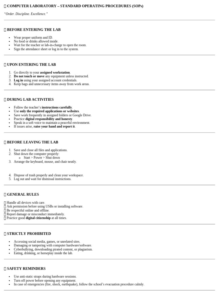 CBSE Computer Lab SOP Guidelines | PDF