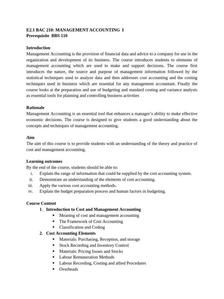 Management Accounting Course Overview | PDF | Cost Accounting ...