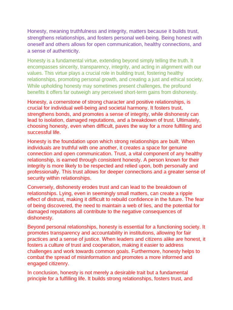 Importance of Honesty in Life | PDF | Integrity | Justice