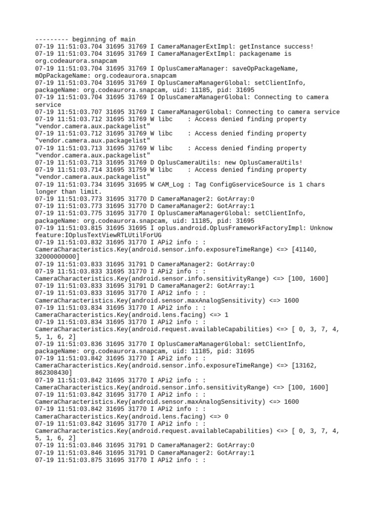 Camera Service Log Analysis | PDF | Computing | Software