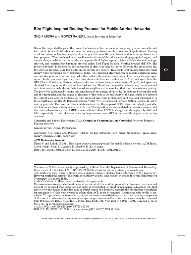 Bird Flight-Inspired Routing Protocol For Mobile Ad Hoc Networks | PDF