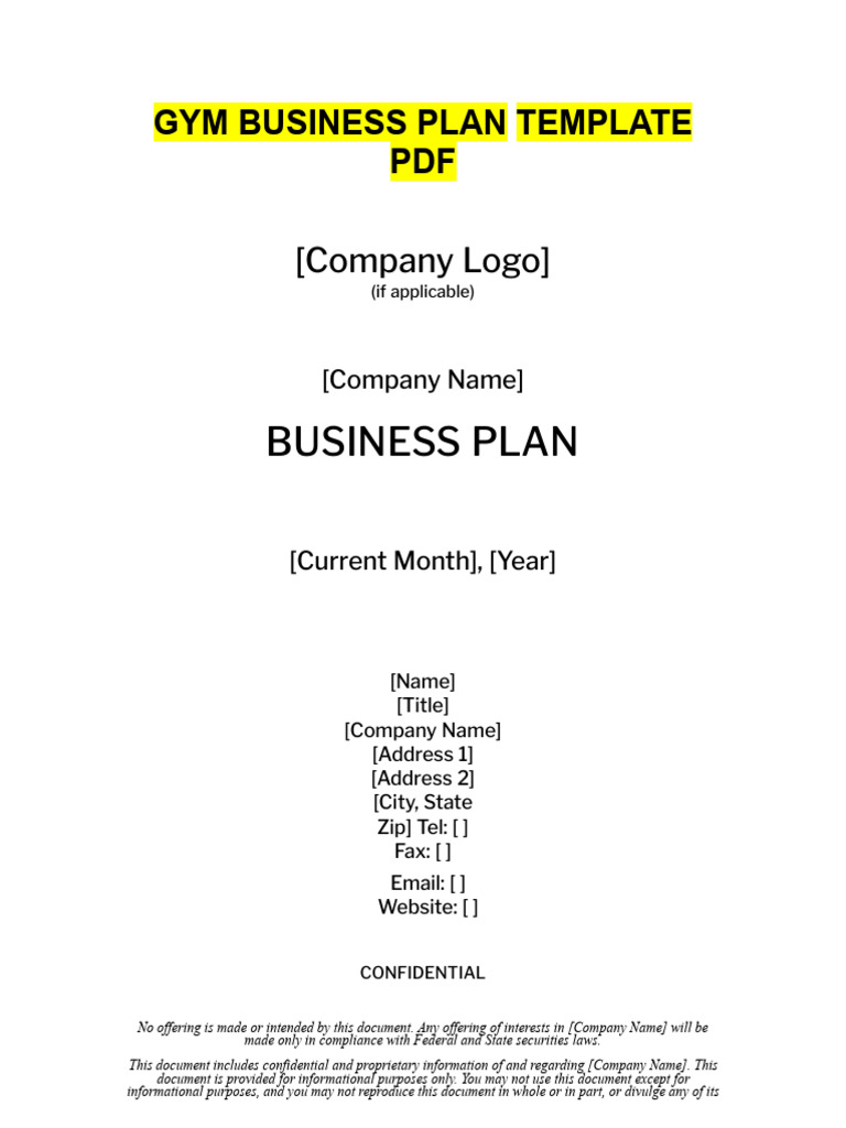 Gym Business Plan Template PDF | PDF | Business Economics
