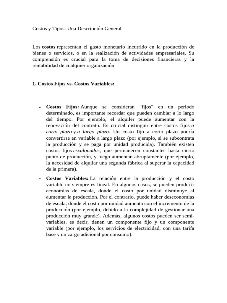 Tipos y Costos en Finanzas Empresariales | PDF | Costo | Marketing