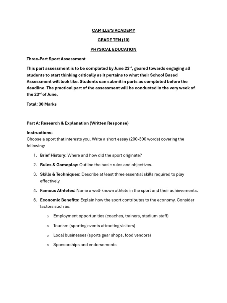 Grade 10 Sport Assessment Guide | PDF | Sports | Critical Thinking