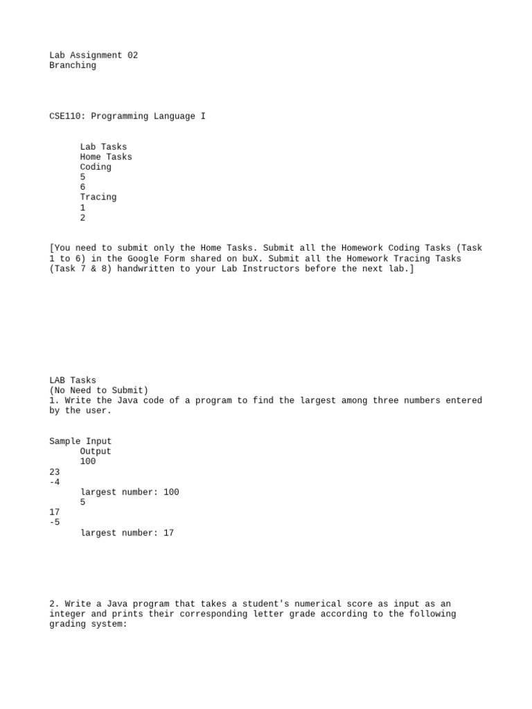 Java Programming Lab Assignment Tasks | PDF | Object Oriented ...