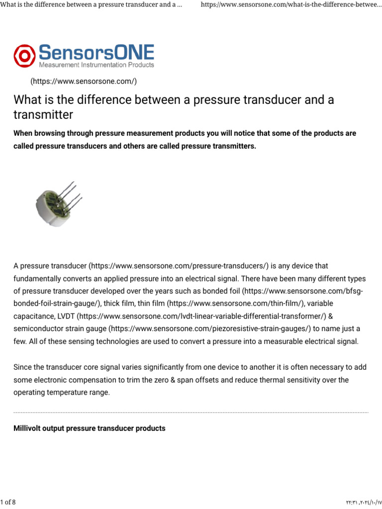 Pressure Transducer vs. Transmitter | PDF | Pressure Measurement | Sensor