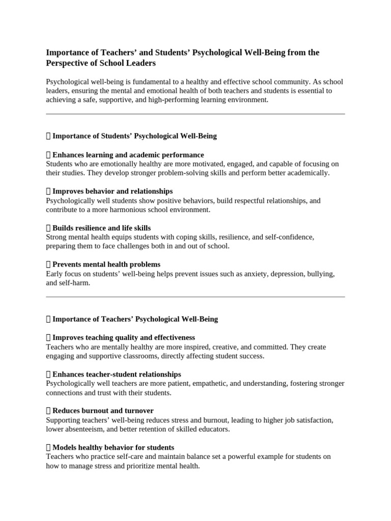 Enhancing School Well-Being for Teachers & Students | PDF | Well Being ...