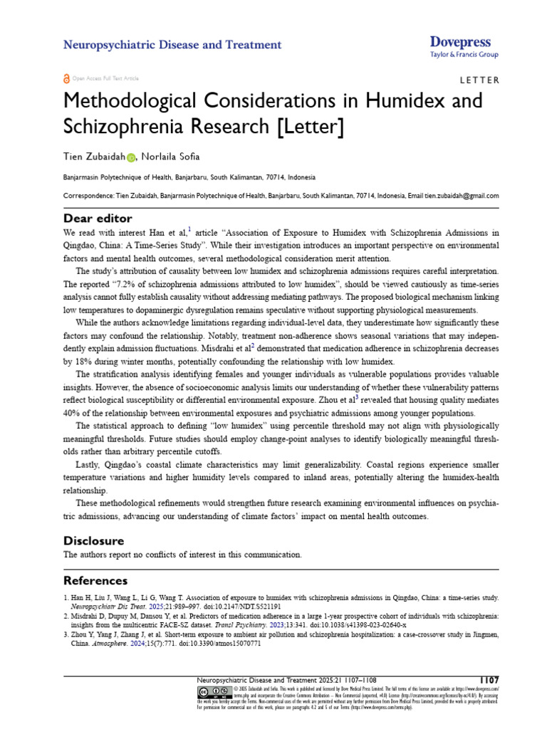 NDT 540062 Methodological Considerations in Humidex and Schizophrenia R ...
