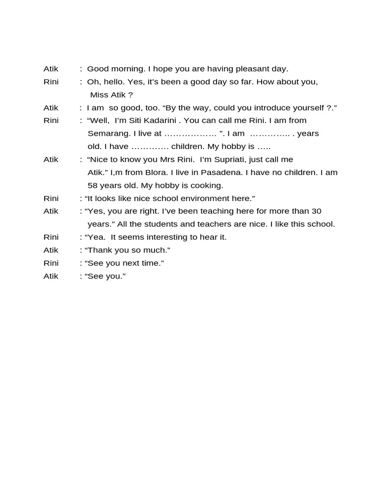 Conversation Between Atik and Rini | PDF