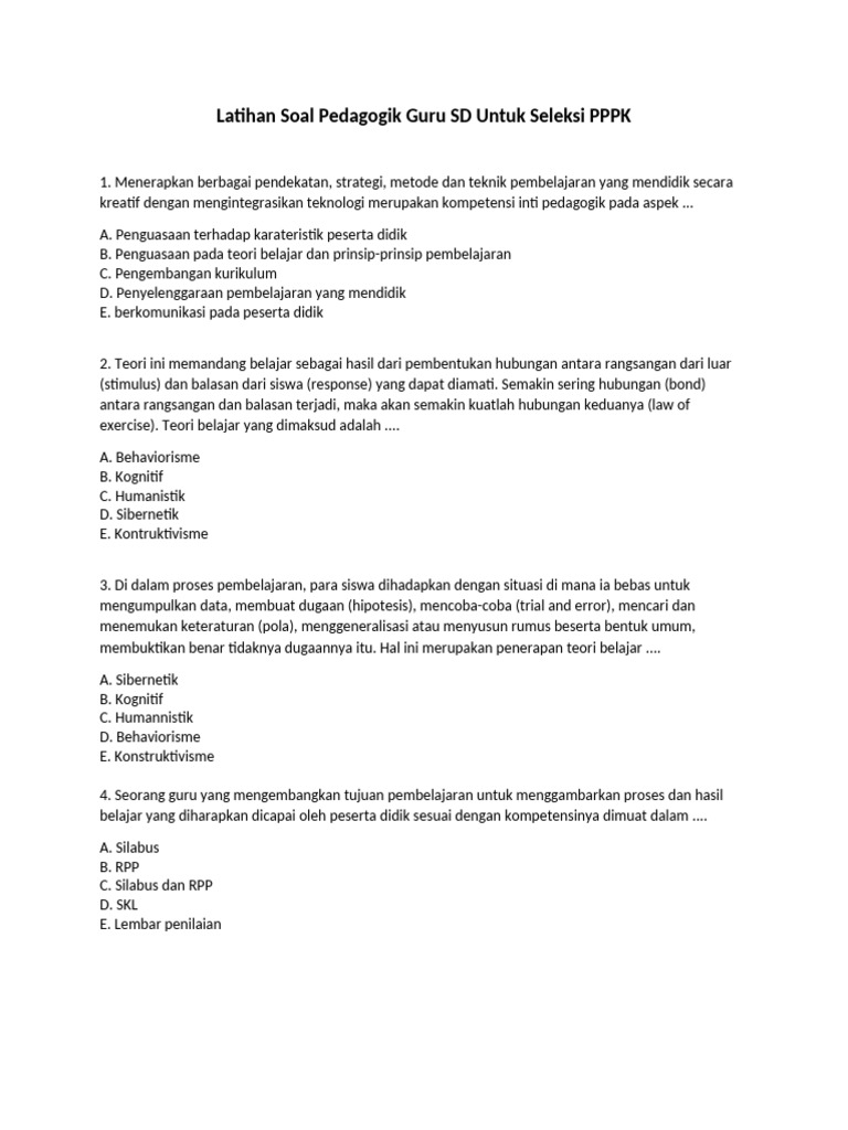 Soal Pedagogik untuk Seleksi PPPK | PDF